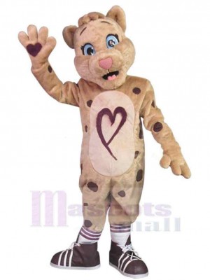 Joli léopard kaki Mascotte Costume Pour adultes Têtes de mascotte