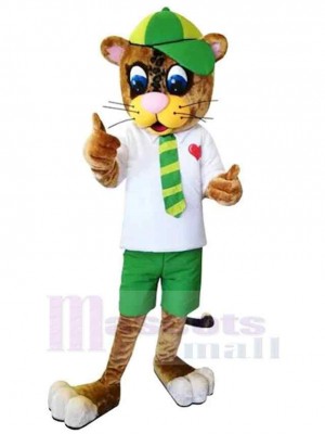 Guépard au chapeau vert Mascotte Costume Pour adultes Têtes de mascotte