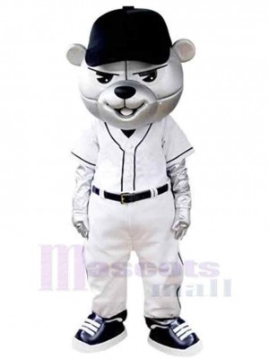 Ours de baseball chapeau noir Mascotte Costume Pour adultes Têtes de mascotte