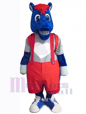 Bleu Poney Cheval Mascotte Costume Animal