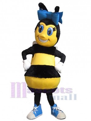 Abeille avec Bowknot bleu Mascotte Costume Insecte