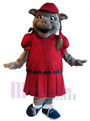 Cochon en robe rouge Mascotte Costume Animal