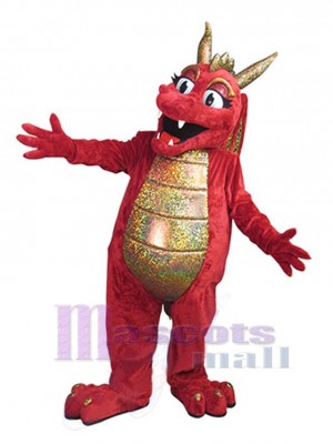 Femelle Rouge Dragon Mascotte Costume Animal