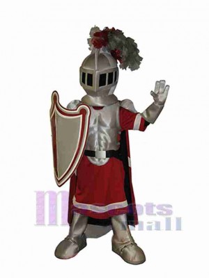 Rouge et argent Chevalier Mascotte Costume Personnes