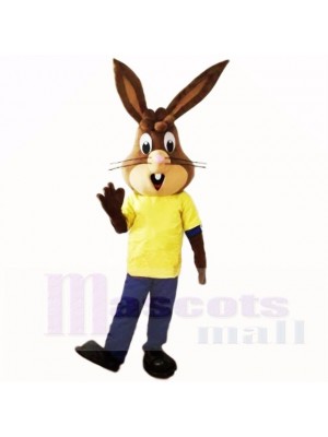 Amical Poids léger lapin avec Jaune Chemise Costumes De Mascotte École