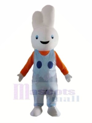 Souriant blanc lapin Mascotte Les costumes Dessin animé