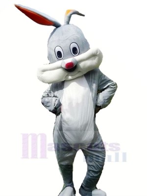 Heureux Gris lapin Mascotte Les costumes Pas cher