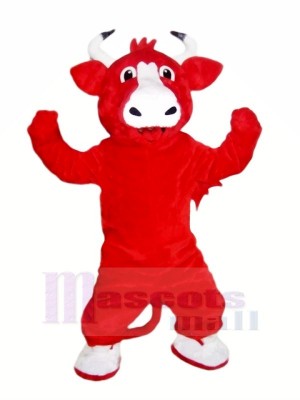 Heureux rouge Taureau Mascotte Les costumes Pas cher