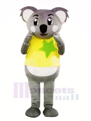 Gris Koala avec Jaune T-shirt Mascotte Les costumes Dessin animé