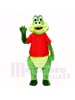 Amical Crocodile avec rouge Chemise Costumes De Mascotte Dessin animé