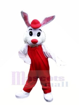 Charmant blanc lapin avec rouge Costume Mascotte Les costumes Pas cher