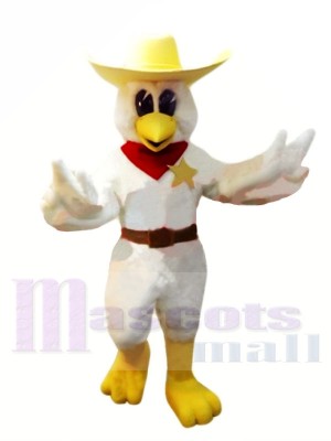 Cow-boy poulet avec Jaune Chapeau Mascotte Les costumes Animal