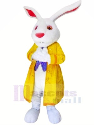 Lapin avec Jaune Veste Mascotte Les costumes Animal