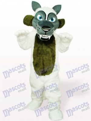 Costume de mascotte adulte blanc loup cheveux longs animaux