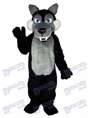 Longue La laine Gros Noir Loup Mascotte Costume Animal