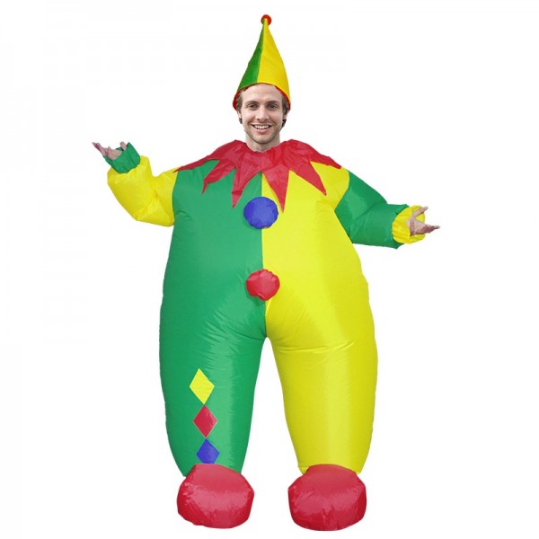 Pitre avec Jaune et vert Chapeau Gonflable Costume Halloween Noël Combinaison pour Adulte
