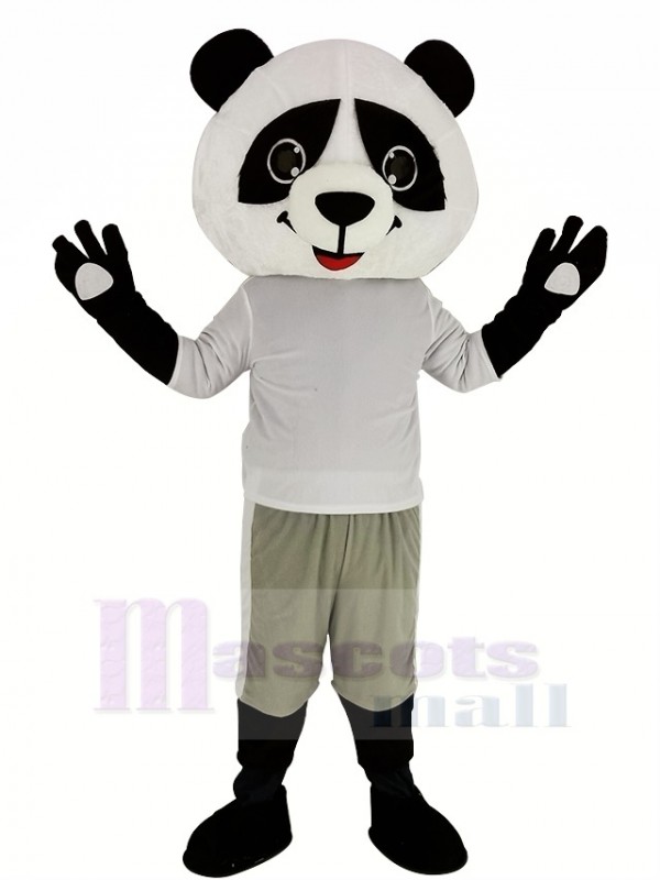 Mignonne Panda avec gris Manteau Mascotte Costume Animal