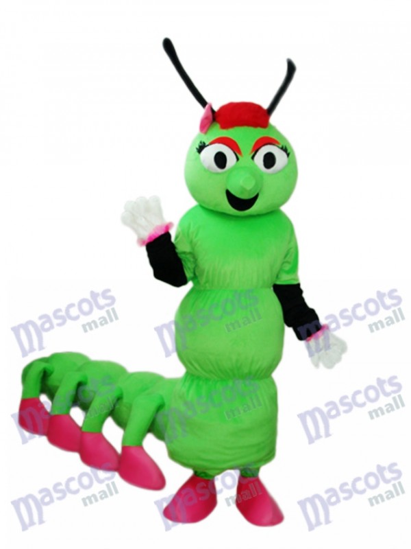 Ver vert avec l'insecte de costume adulte de mascotte de queue longue