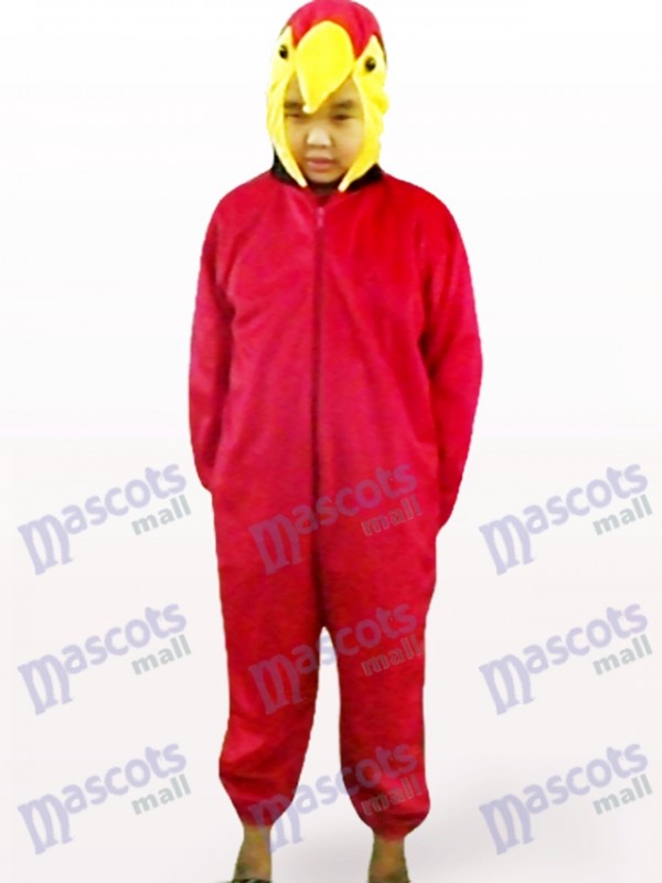 Costume de mascotte d'oiseau ouvert de perroquet rouge d'enfants