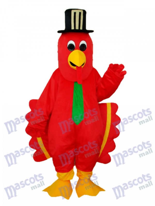 Oiseau rouge avec chapeau noir mascotte Costume adulte Animal