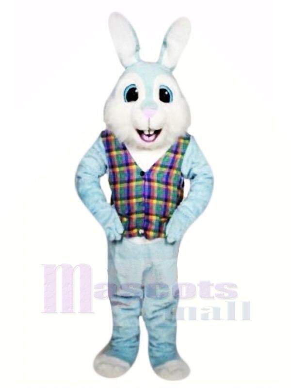 Bleu Pâques lapin avec Coloré Gilet Mascotte Les costumes Animal