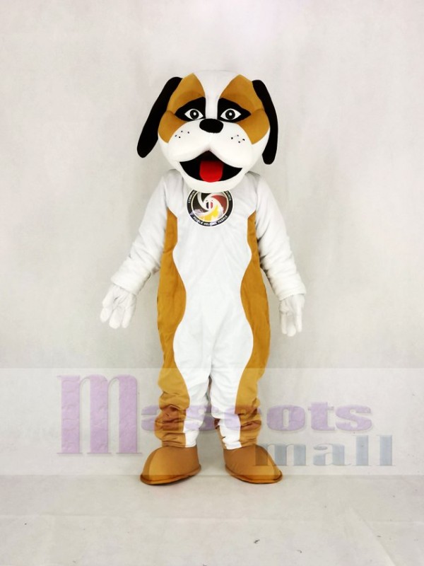 marron Et blanc Saint-Bernard Chien Mascotte Costume Dessin animé