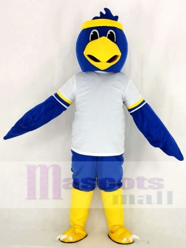 Mignonne Bleu Faucon avec blanc T-shirt Mascotte Costume Université