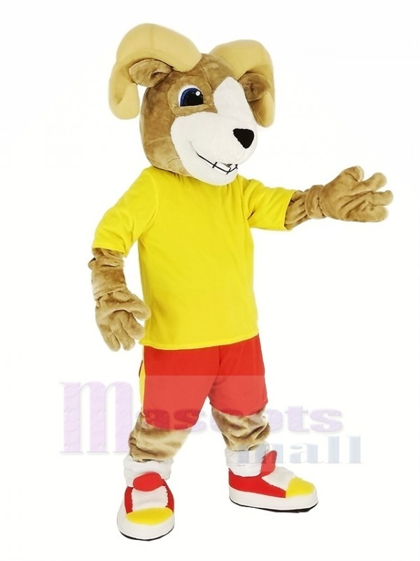 sport RAM avec Jaune T-shirt Mascotte Costume