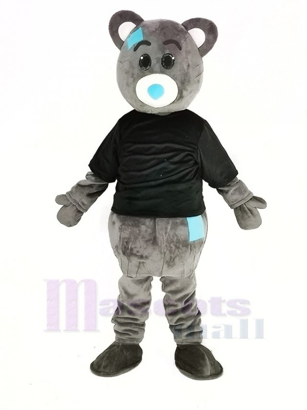 gris Teddy Ours avec Noir Manteau Mascotte Costume Dessin animé Masculin