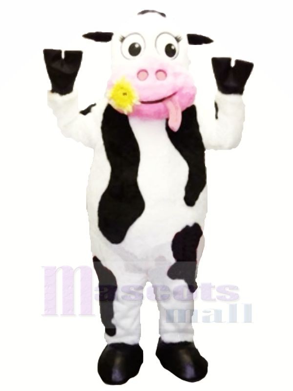 blanc et Noir Vache avec Rose Bouche Mascotte Les costumes Dessin animé
