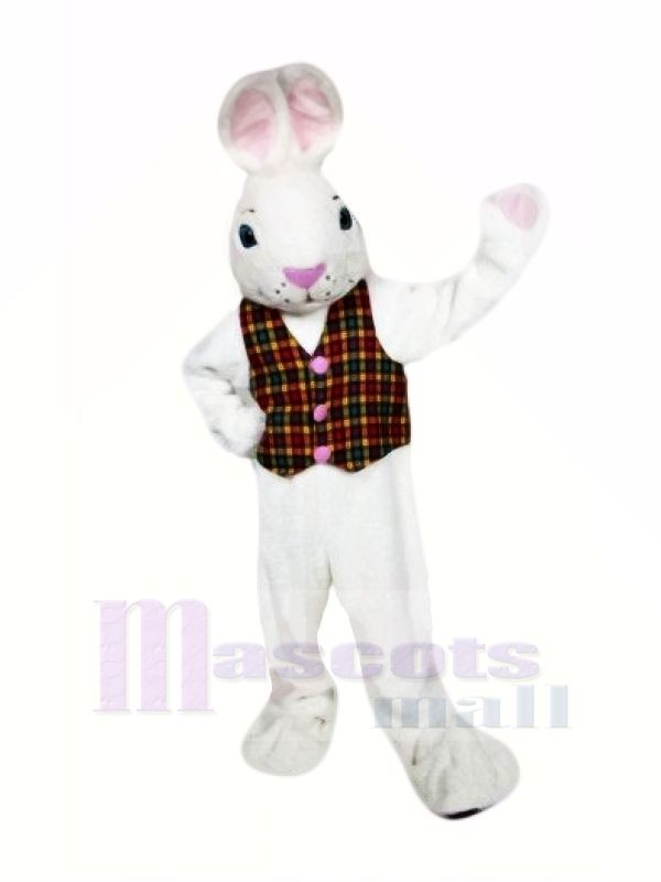 blanc Pâques lapin avec Gilet Mascotte Les costumes Dessin animé