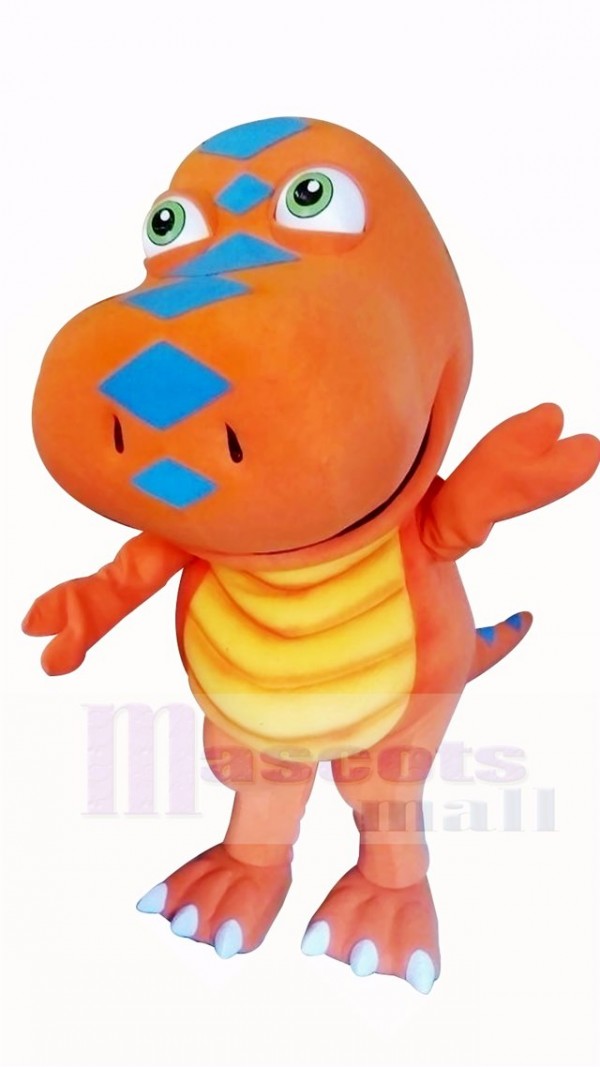 Orange Dinosaure avec Gros Les yeux Mascotte Costume Dessin animé