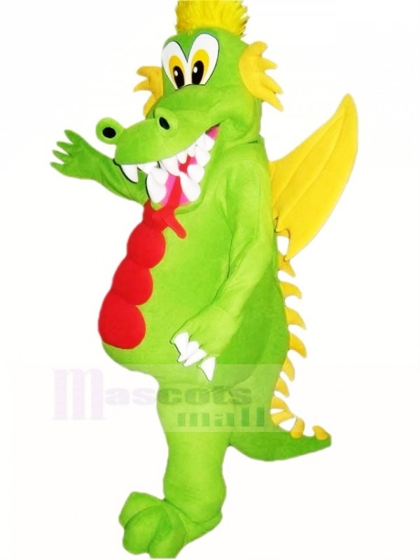 Vert Dragon Avec Jaune Ailes Mascotte Costume Dessin Anime