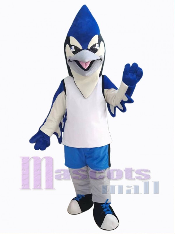 Oiseau bleu et noir en chemise blanche Mascotte Costume Animal