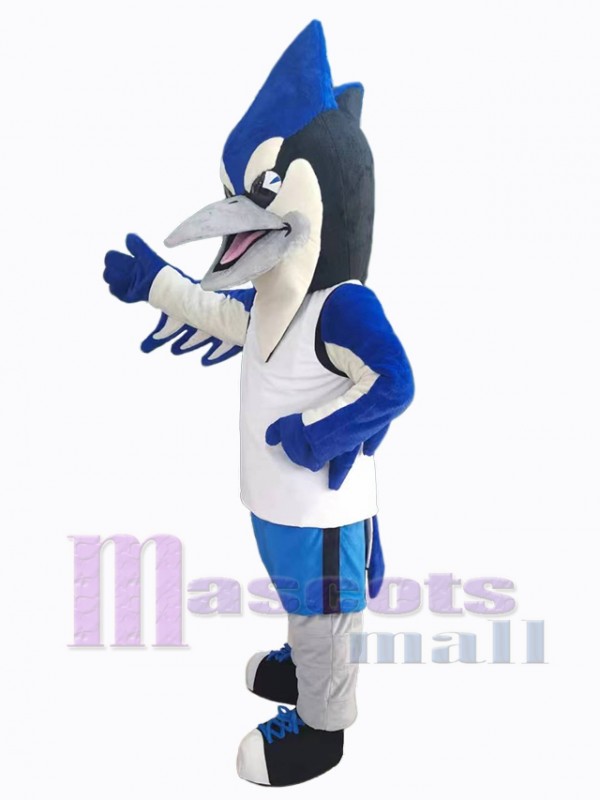 Oiseau bleu et noir en chemise blanche Mascotte Costume Animal