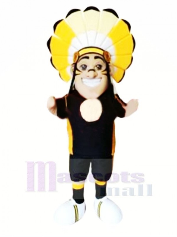 Indien Avec Jaune Coiffure Mascotte Costume Gens