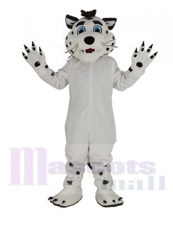blanc Léopard avec Bleu Les yeux Mascotte Costume Animal