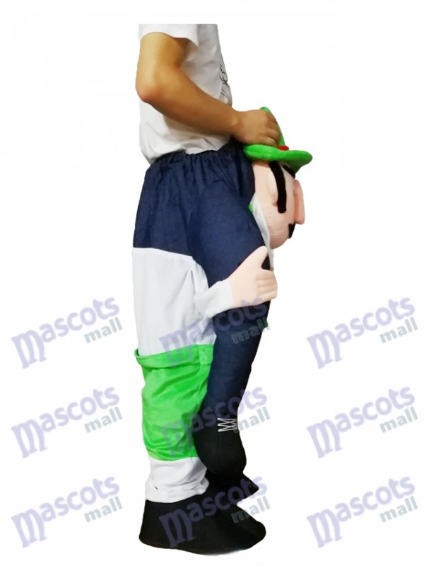 Piggyback barbu oncle Carry Me Ride vert survêtement homme mascotte Costume