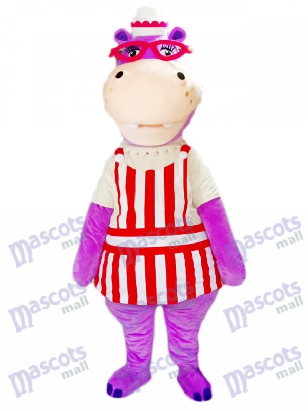 Hippopotame hippopotame violet avec costume de mascotte de lunettes Animal