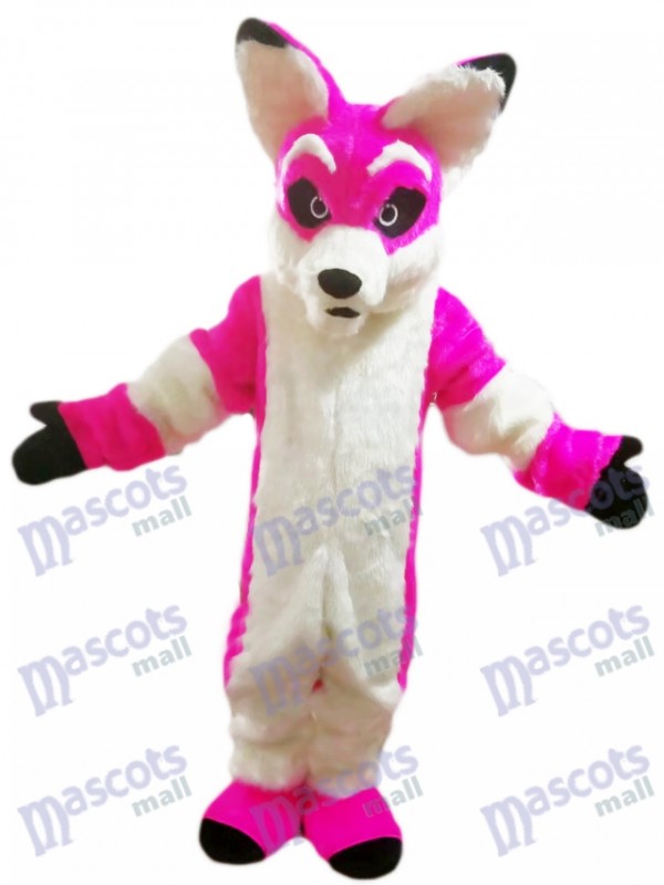 Dessin animé de costume de mascotte de Fox chien Husky rose