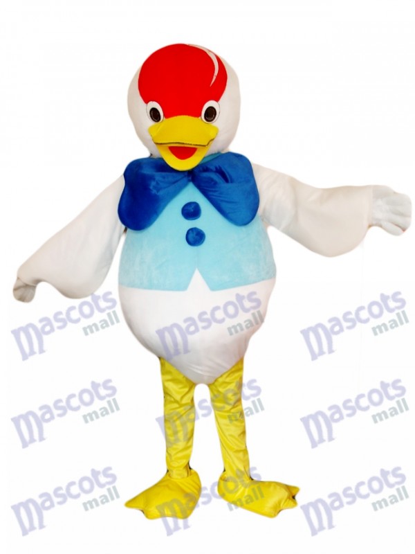 Costume de mascotte de canard arc bleu