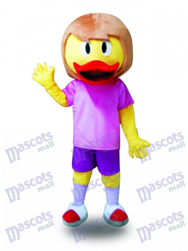 Canard jaune en costume violet Costume mascotte Farm