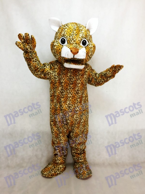Costume de mascotte léopard bondissant avec un nez brun