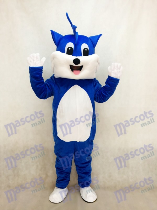 Costume de mascotte adulte chat bleu avec animal ventre blanc
