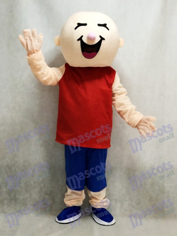 Garçon rond tête en costume de mascotte gilet rouge
