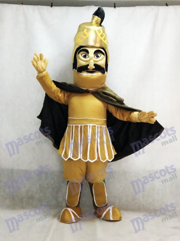 Costume de mascotte de guerrier de Troie de casque d'or féroce