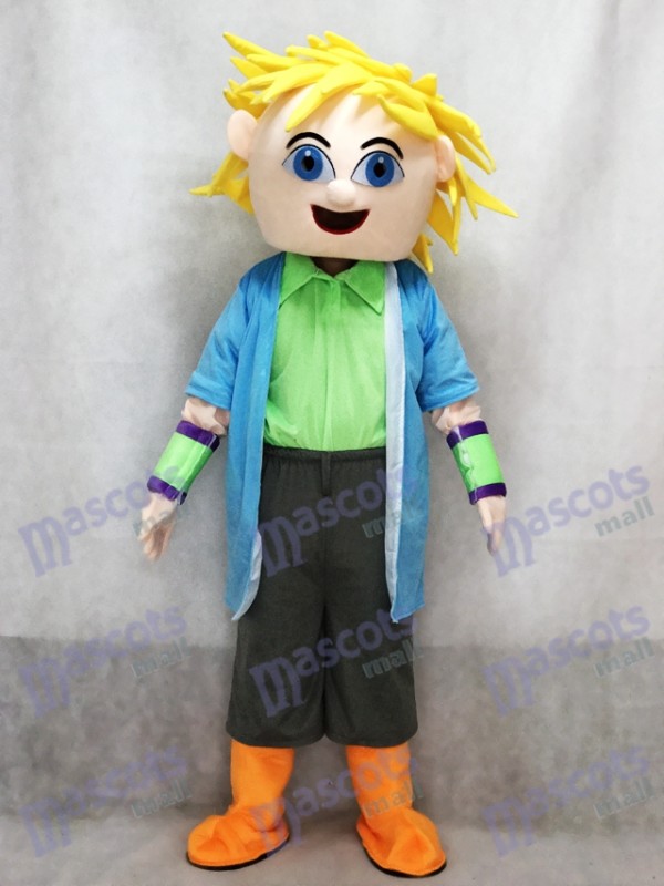 Costume de mascotte de cheveux blonds de grand garçon de Dj