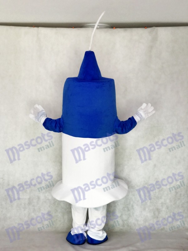 Seringue blanche et bleue pour le costume de mascotte de clinique d'hôpital