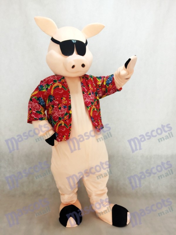 Porc Piglet Hog avec Costume de mascotte chemise et lunettes de soleil