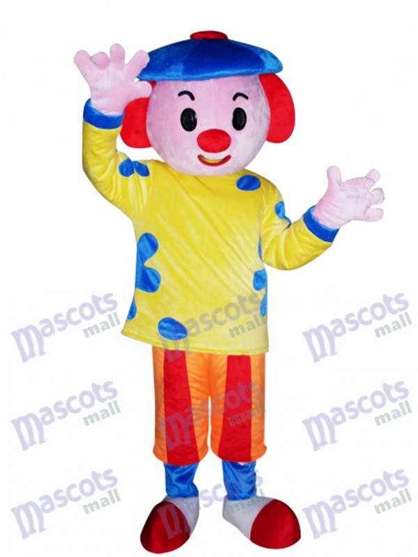 Caricature de costume de mascotte de chapeau bleu garçon